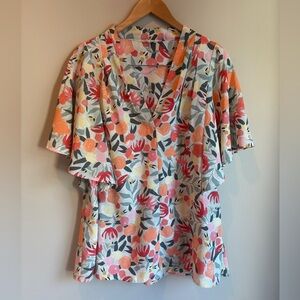 JODIFL Floral Print Top with V-Neck‎ Size Largr